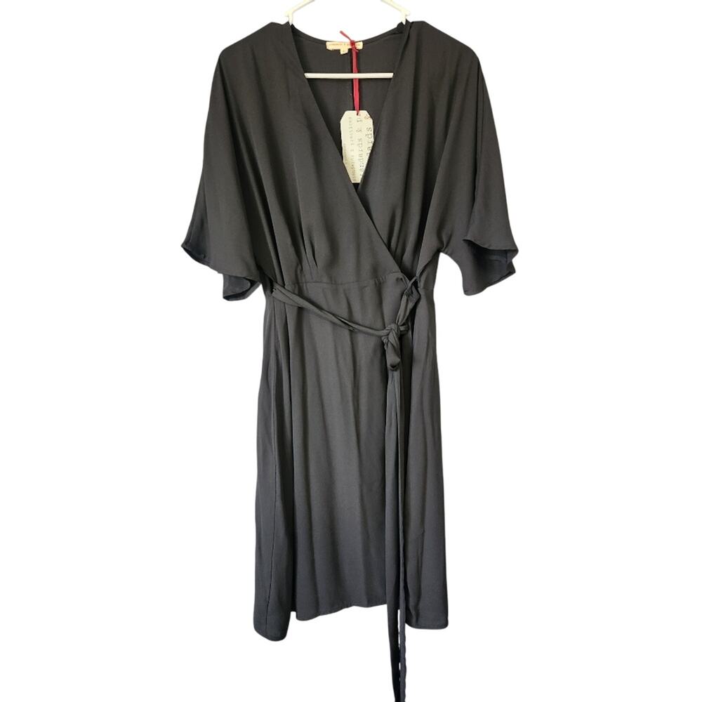 NWT Standards & Practices Candice wrap dress black medium M, kimono sleeve, new
